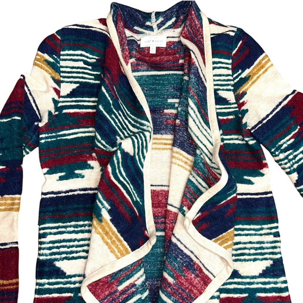 Lucky Brand Aztec Drape Cardigan Open Front Sweater Size XS Boho